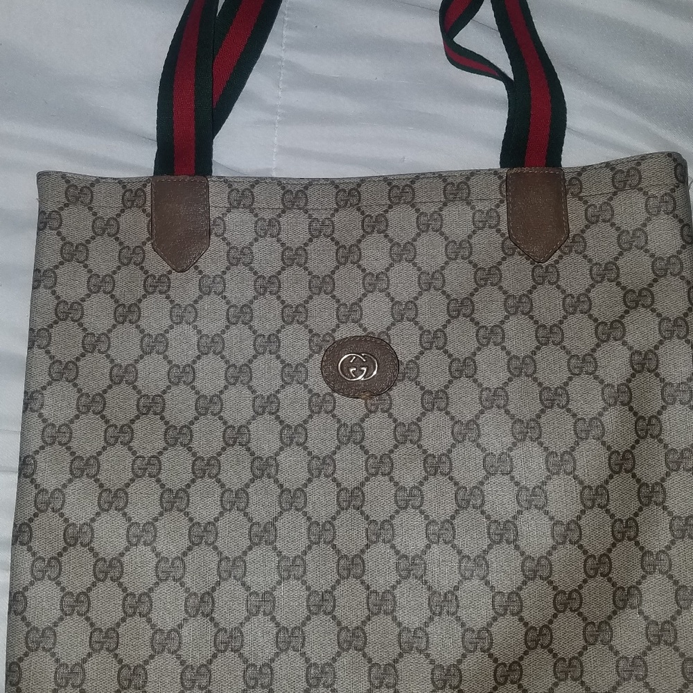 Vintage Gucci Small Tote GG Red Green Strap